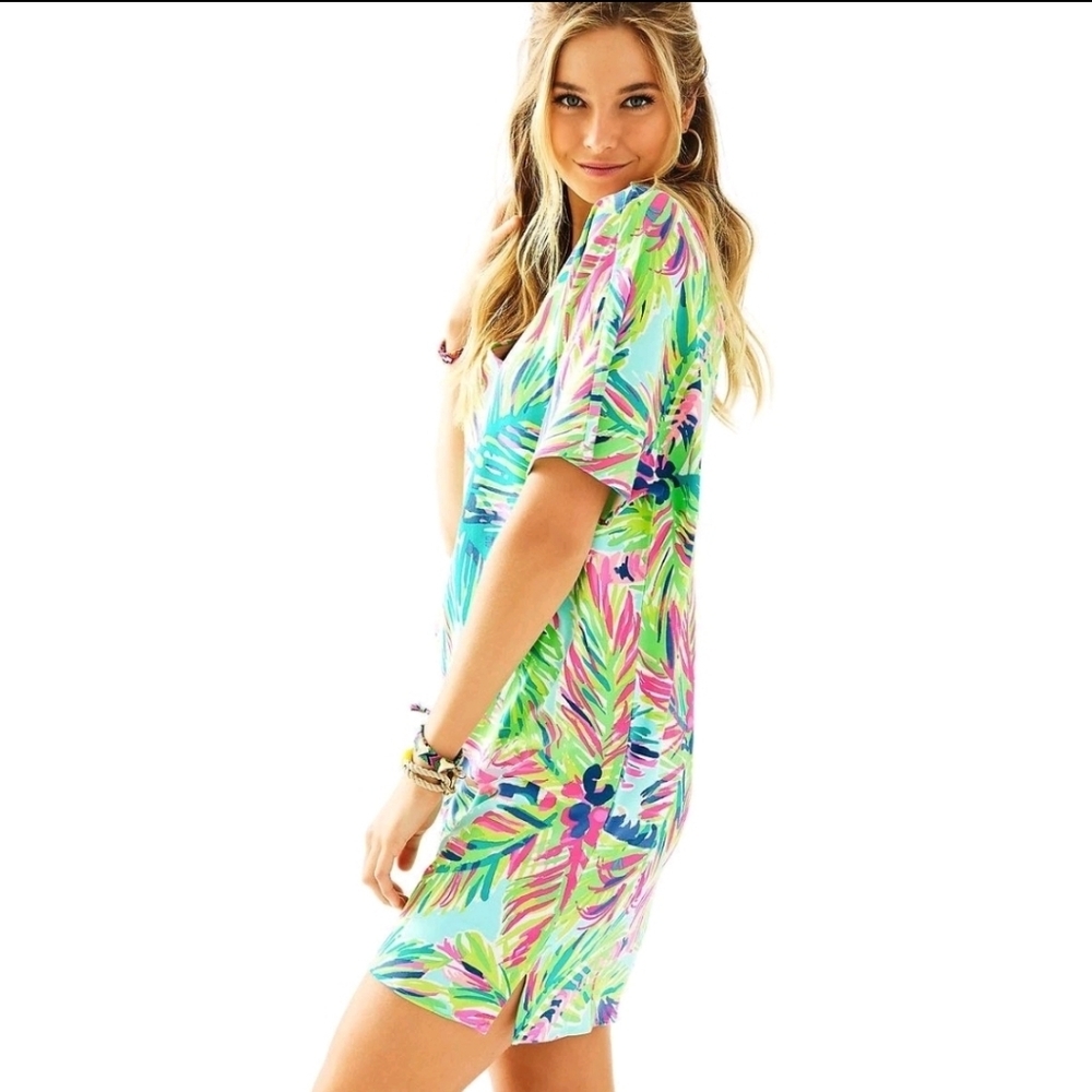 Lilly Pulitzer Womams Lindley Blue Casual Caftan Shirt Dress. Boho Relaxed Sz S - Picture 2 of 8